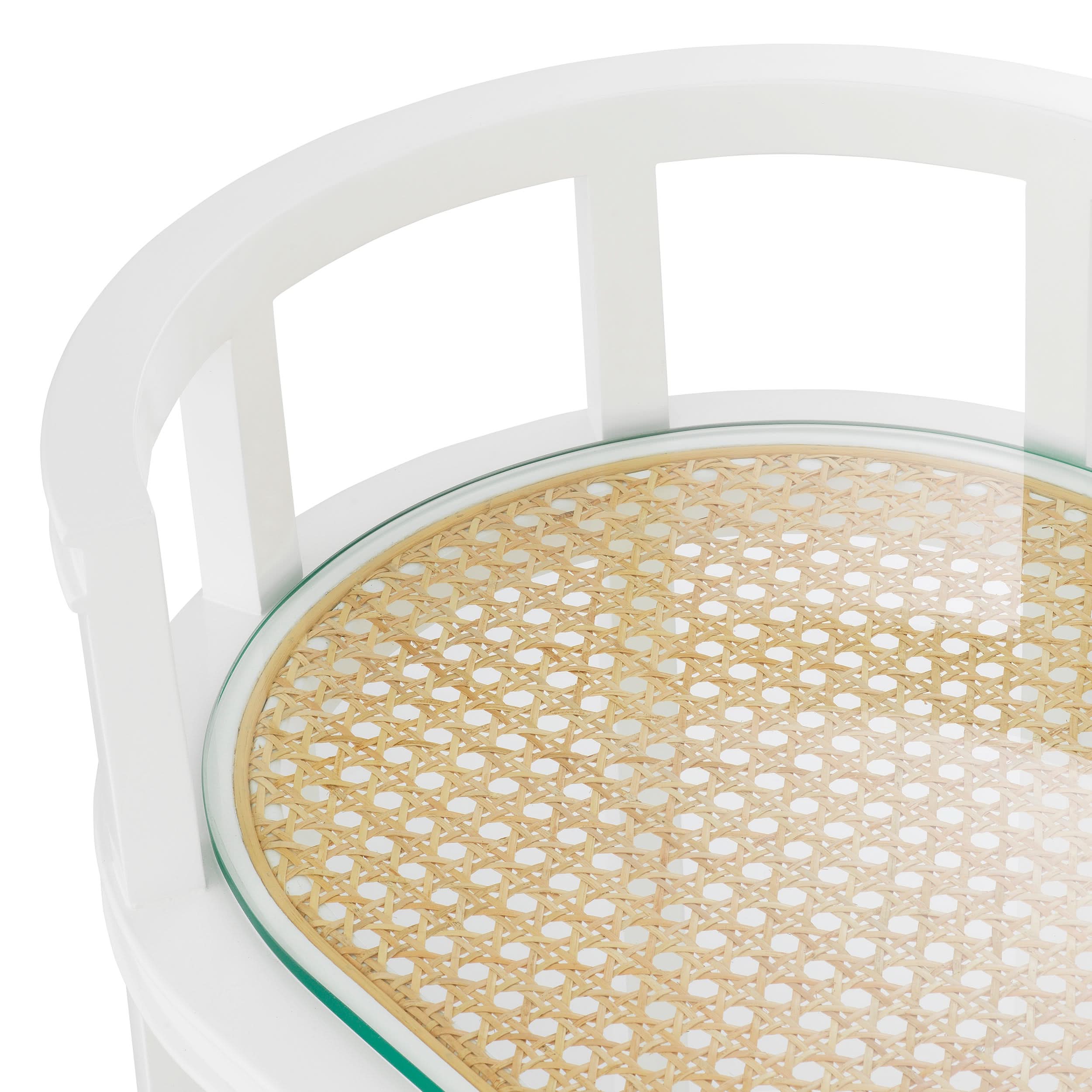 Eichholtz Servierwagen Bahamas – Weiß mit Naturgeflecht und Glas Servierwagen Eichholtz