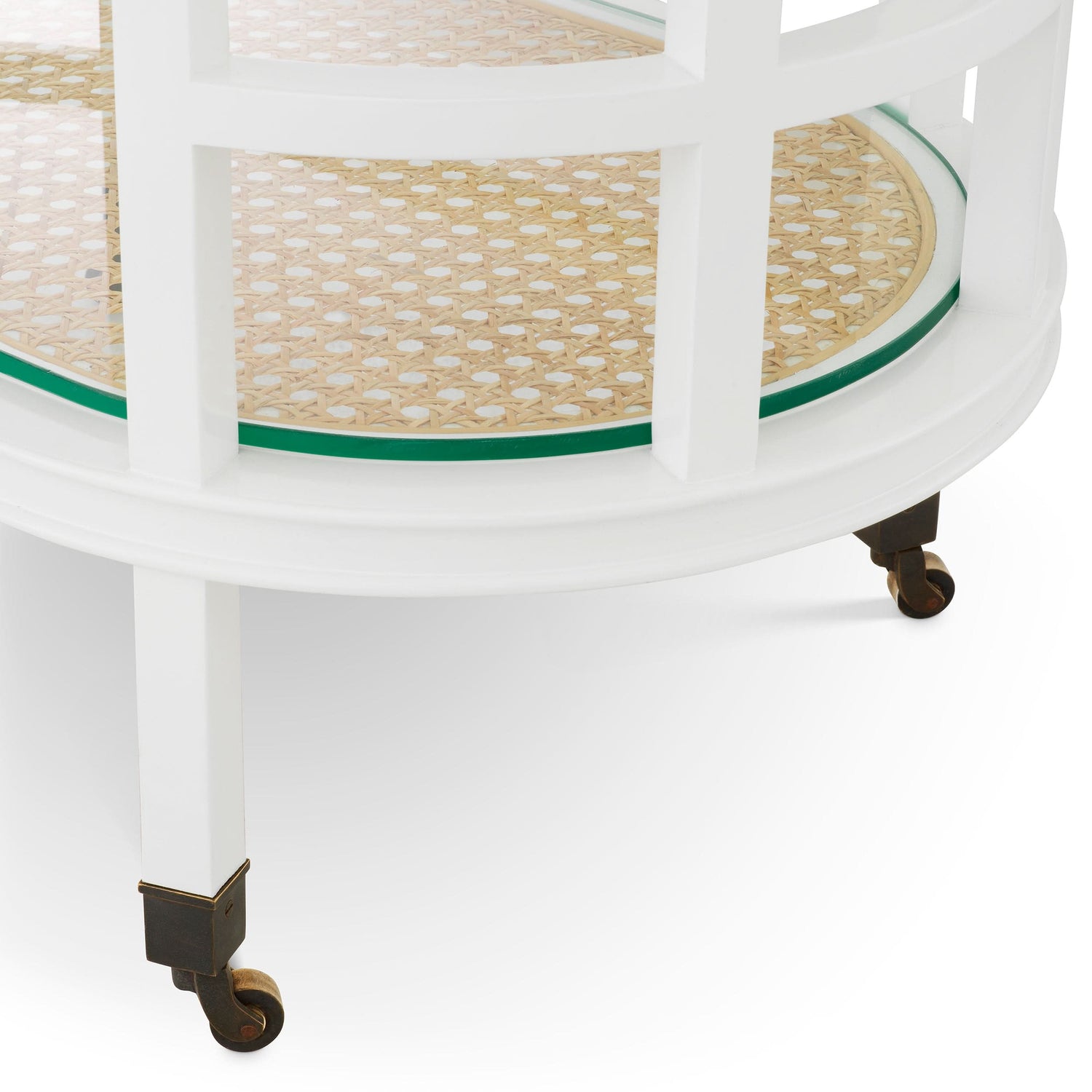 Eichholtz Servierwagen Bahamas – Weiß mit Naturgeflecht und Glas Servierwagen Eichholtz