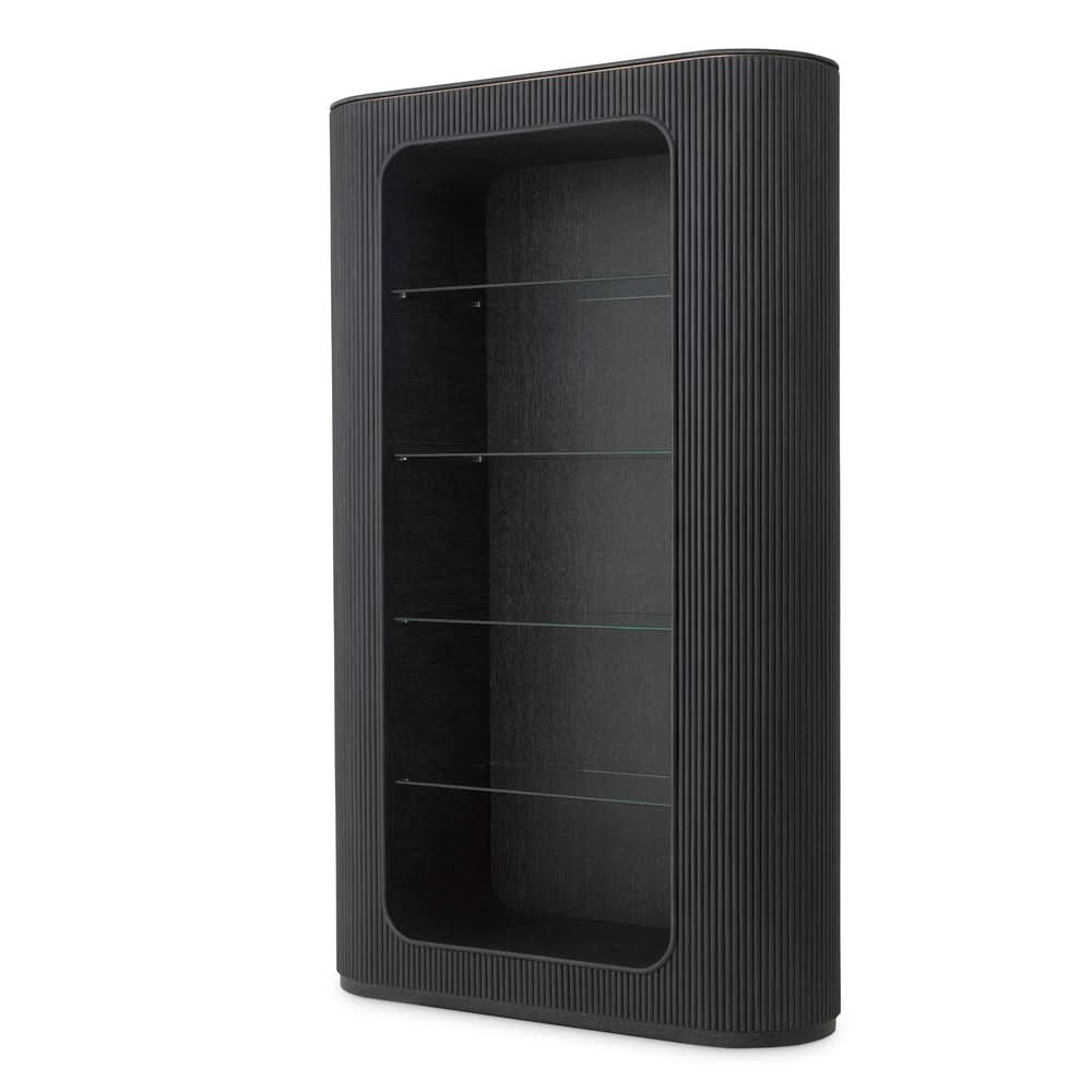 Eichholtz Schrank Bogota – Eichenfurnier Anthrazitgrau | Gerippte Front Offenes Regal Eichholtz