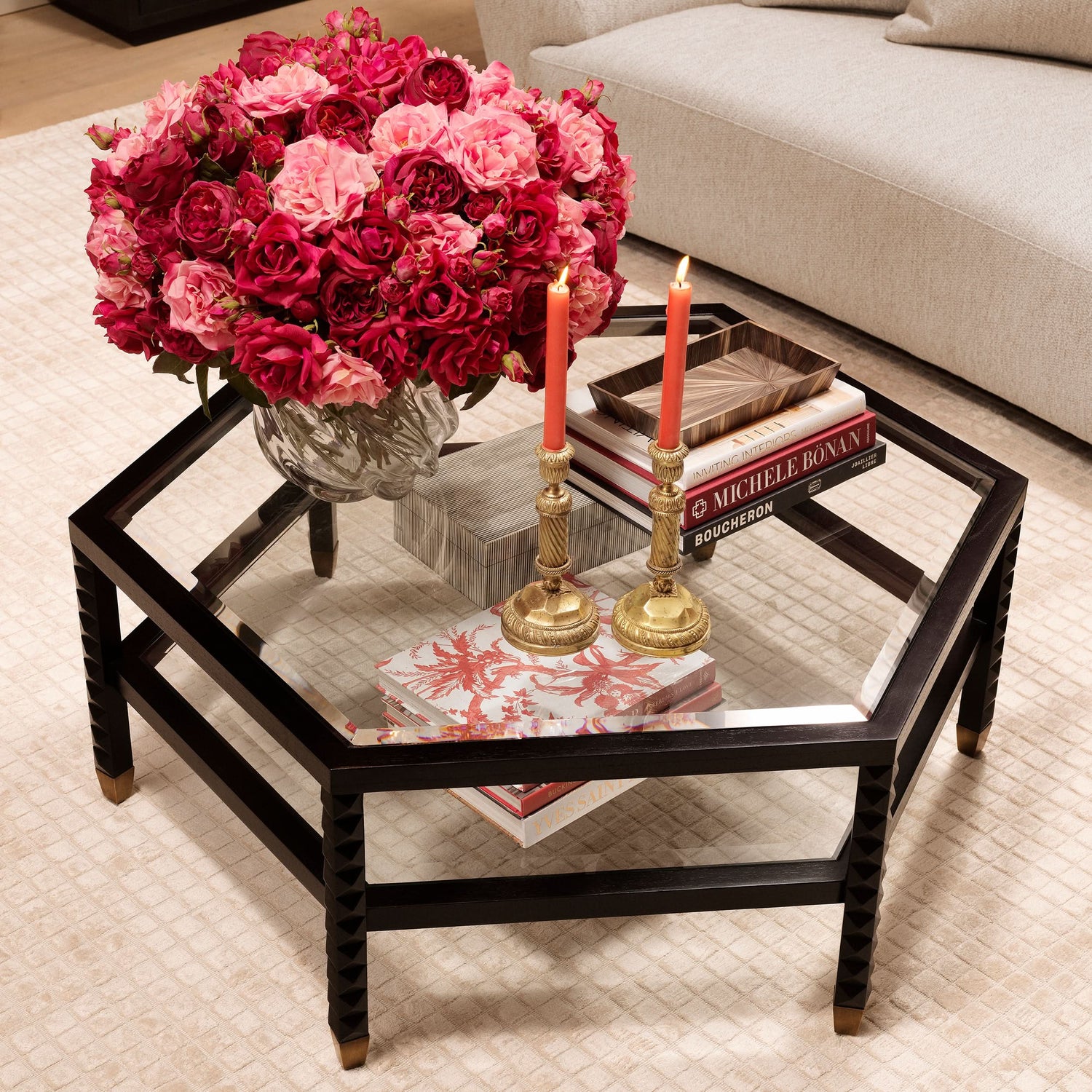 Eichholtz Rosenstrauß rot/rosa – 72 Stück / 3 Sorten Kunstblumen Eichholtz