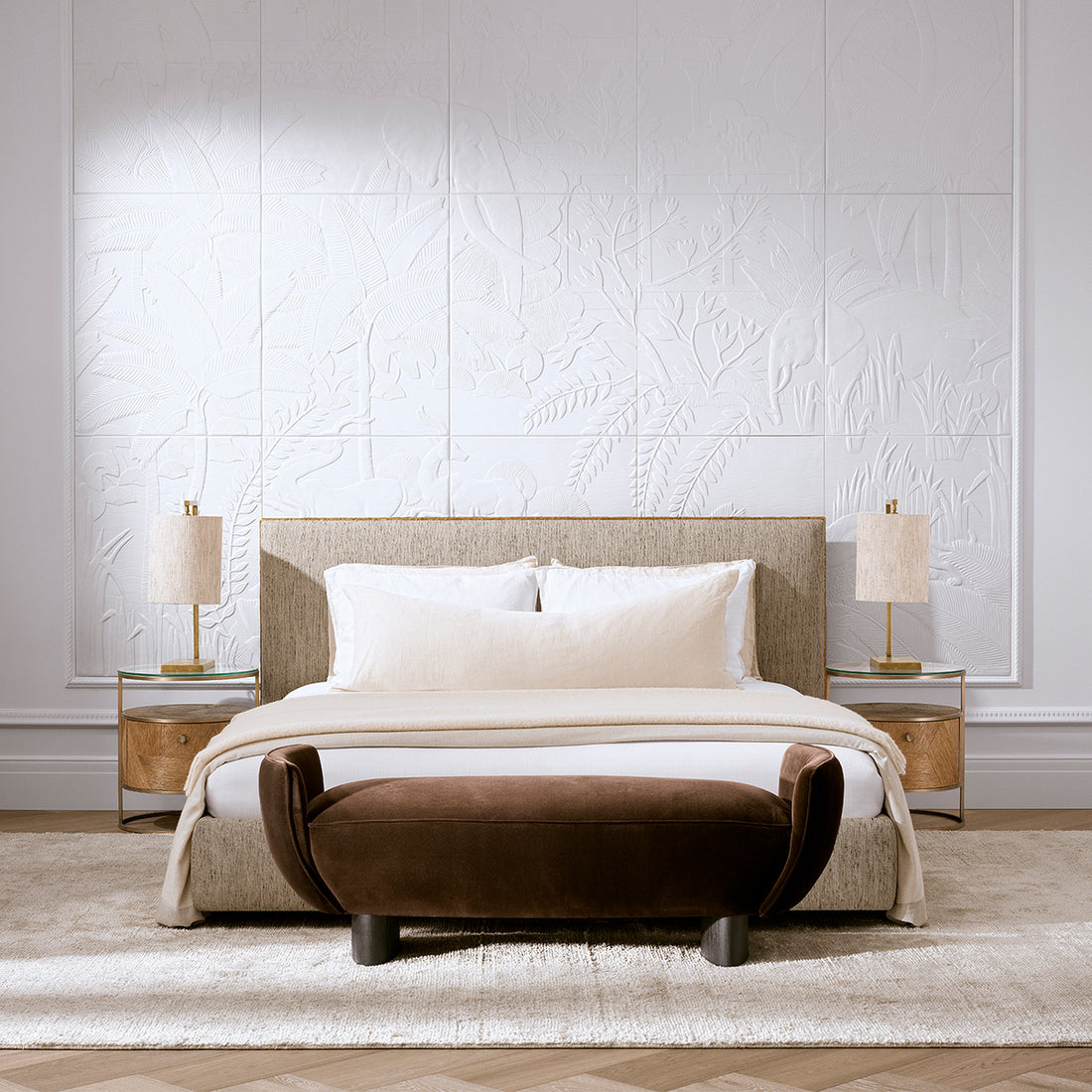 Eichholtz Bank Stirling I Brown Velvet Polsterbank Eichholtz