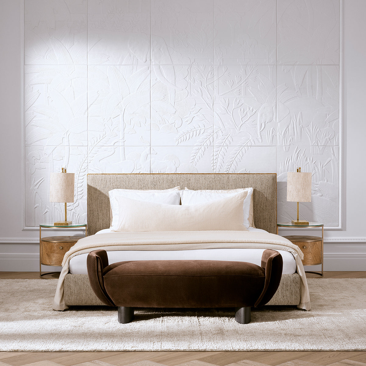 Eichholtz Bank Stirling I Brown Velvet Polsterbank Eichholtz