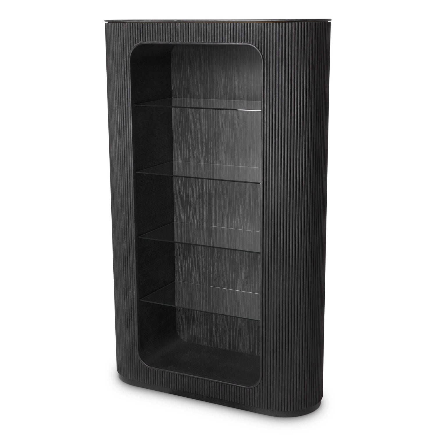 Eichholtz Schrank Bogota – Eichenfurnier Anthrazitgrau | Gerippte Front Offenes Regal Eichholtz