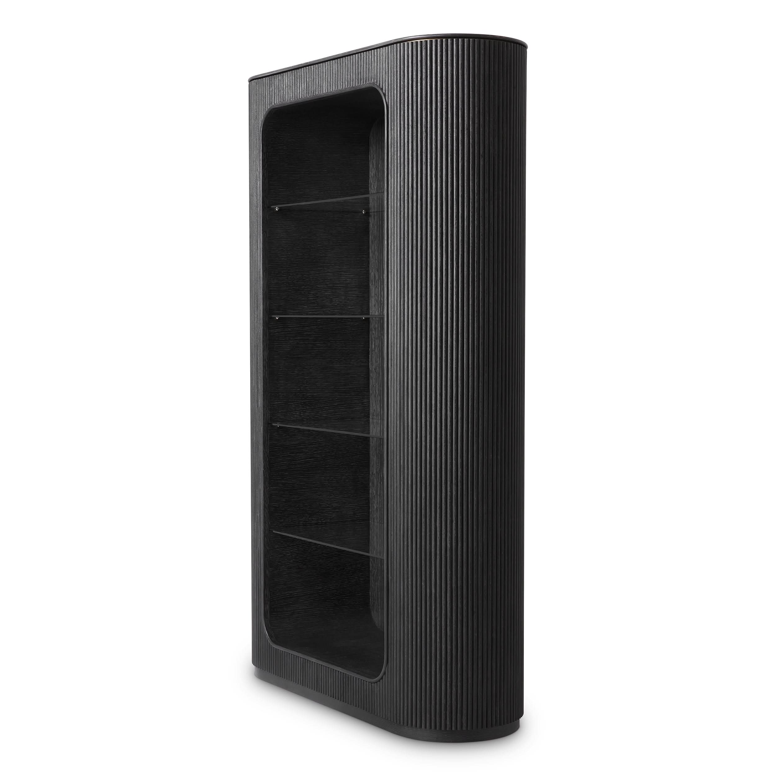 Eichholtz Schrank Bogota – Eichenfurnier Anthrazitgrau | Gerippte Front Offenes Regal Eichholtz