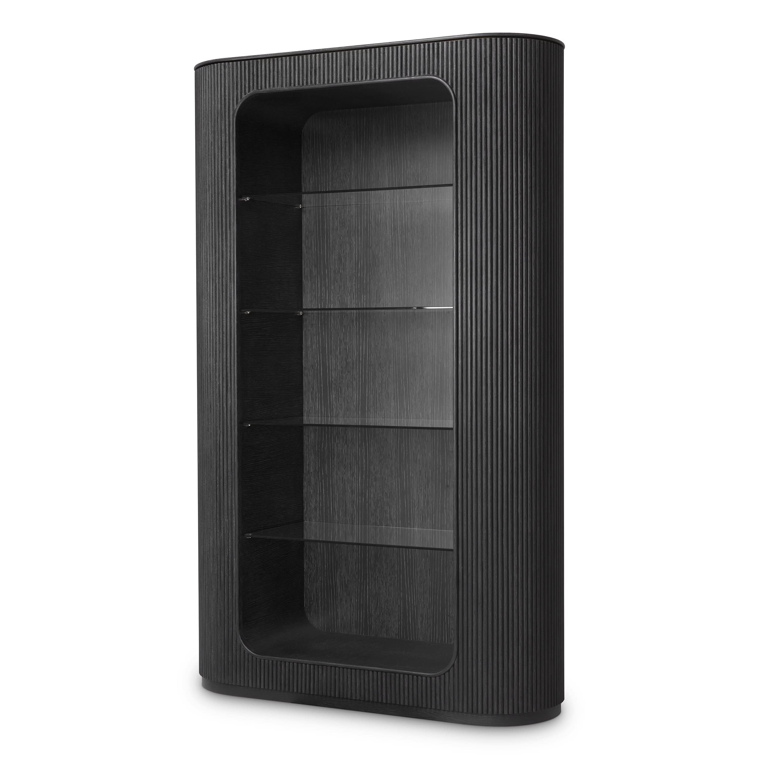 Eichholtz Schrank Bogota – Eichenfurnier Anthrazitgrau | Gerippte Front Offenes Regal Eichholtz
