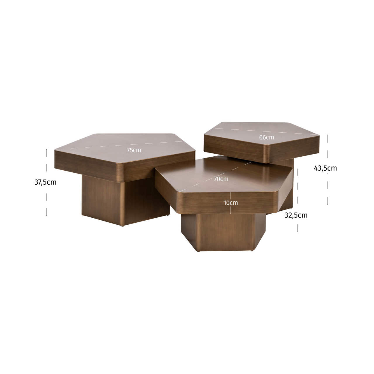 Richmond Interiors Couchtisch Hexa brushed gold (Set of 3) Couchtisch Richmond Interiors