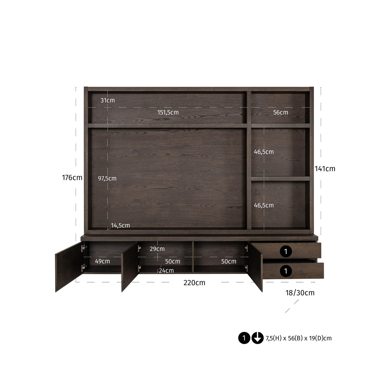 Richmond Interiors TV cabinet Lachance brown 3-doors 2-drawers