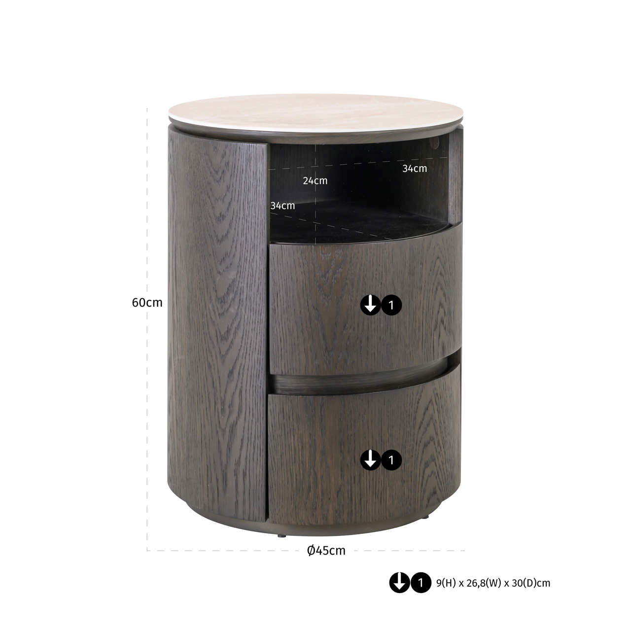 Richmond Interiors Nachttisch Nando brown 2-drawers Richmond Interiors