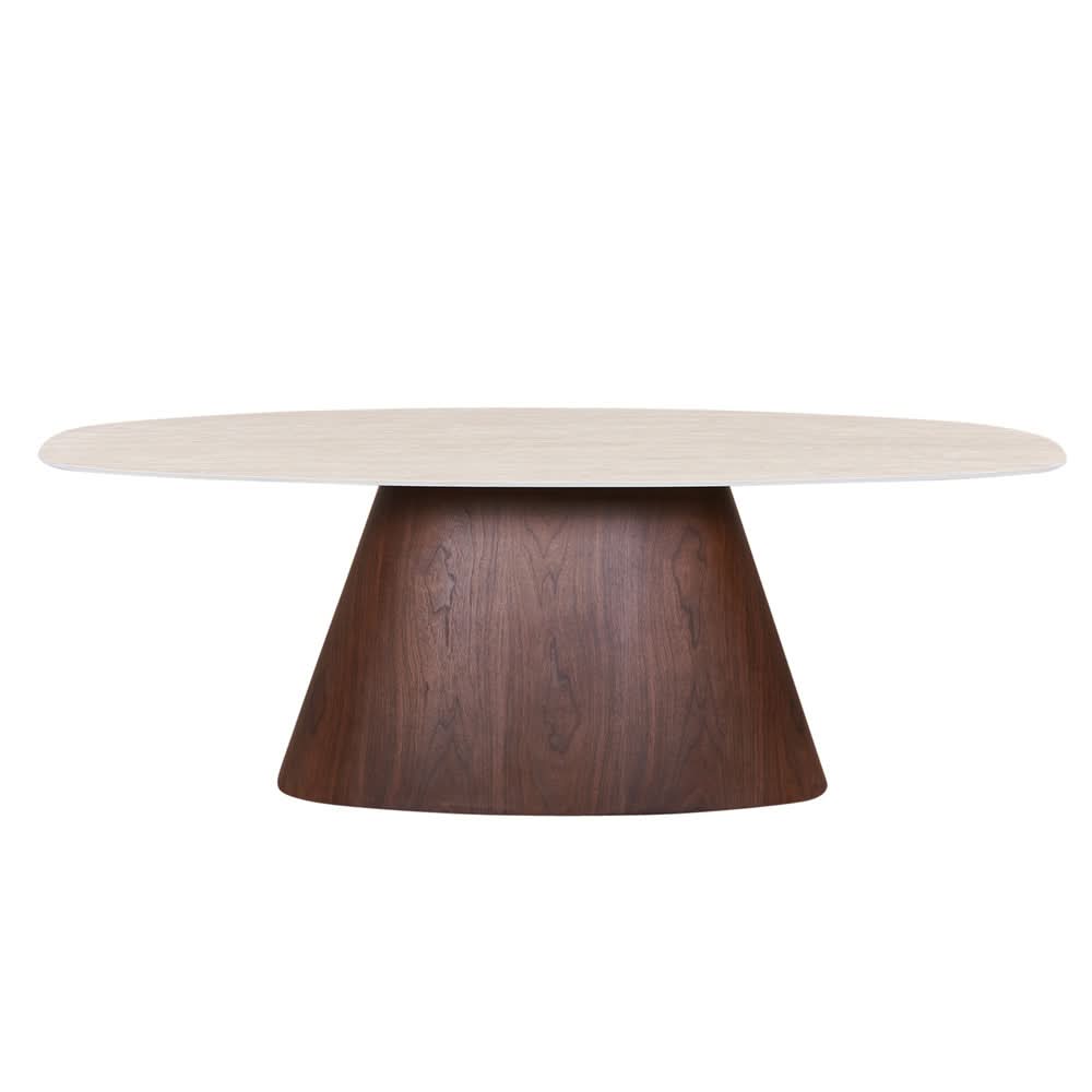 Pole to Pole DANISH Esstisch 220 cm – Travertinoptik und Walnussfurnier Esstisch oval Pole to Pole