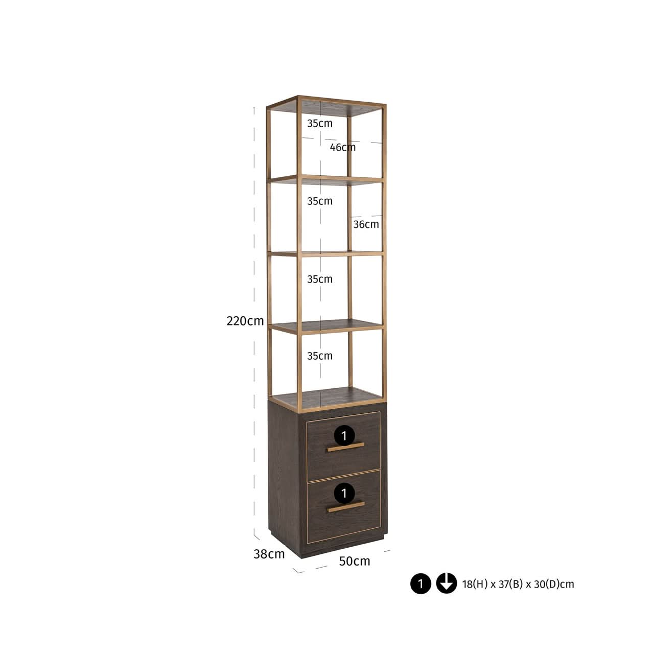 Richmond Interiors – Offenes Regal Carter brown small 2-Schubladen Offenes Regal Richmond Interiors
