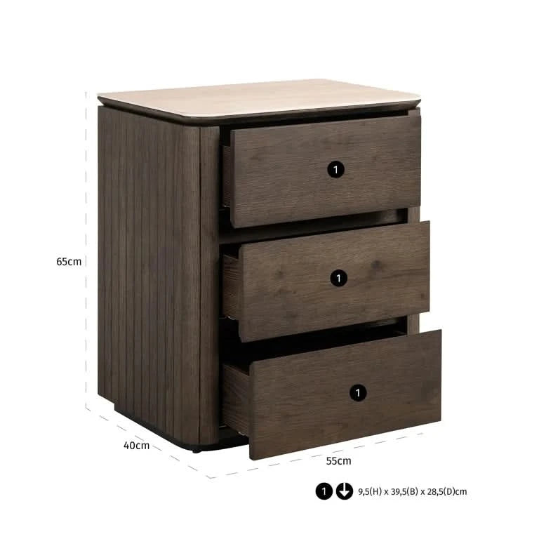 Richmond Interiors Nachttisch Ritz – 3 Schubladen (Brown) Nachttisch Richmond Interiors