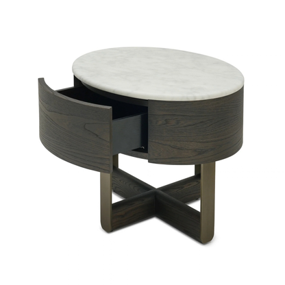 The Grand Collection FIRENZE Nachttisch – Weißer Marmor &amp; Bronze Nachttisch The Grand Collection