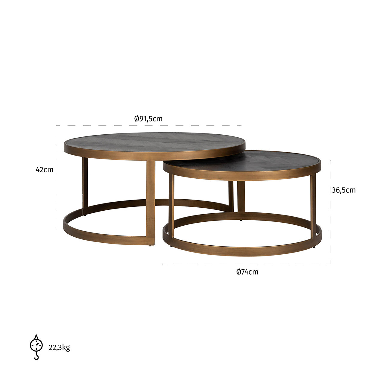 Richmond Interiors Couchtisch Blackbone Brass black rustic (Set of 2) Couchtisch Richmond Interiors