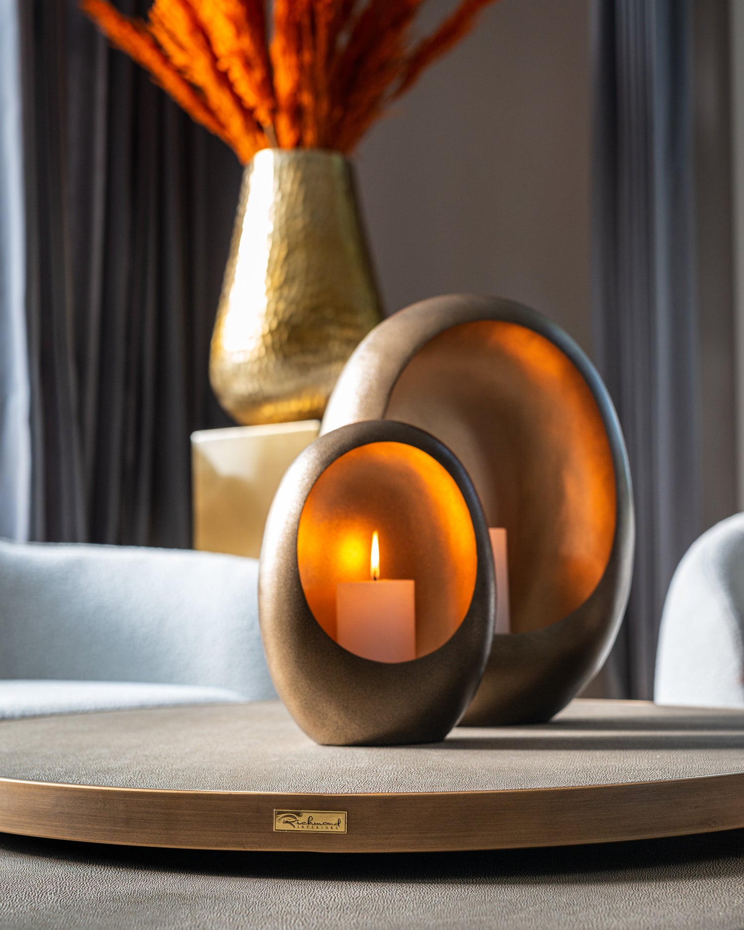 Richmond Interiors Couchtisch Bloomville brass shagreen incl. glass tops (Set of 2)