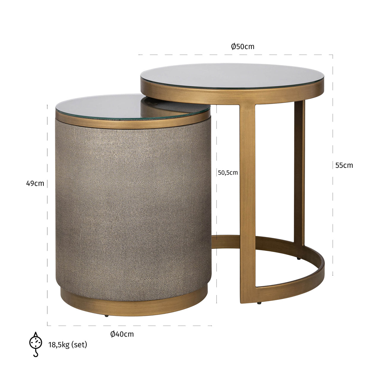 Richmond Interiors Beistelltisch Bloomville brass shagreen incl. glass (Set of 2) Beistelltisch Richmond Interiors