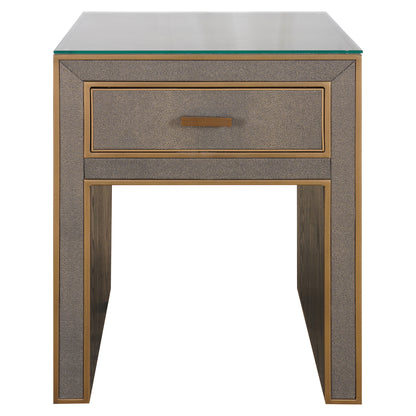 Richmond Interiors Nachttisch Bloomville brass shagreen incl. glass top Nachttisch Richmond Interiors
