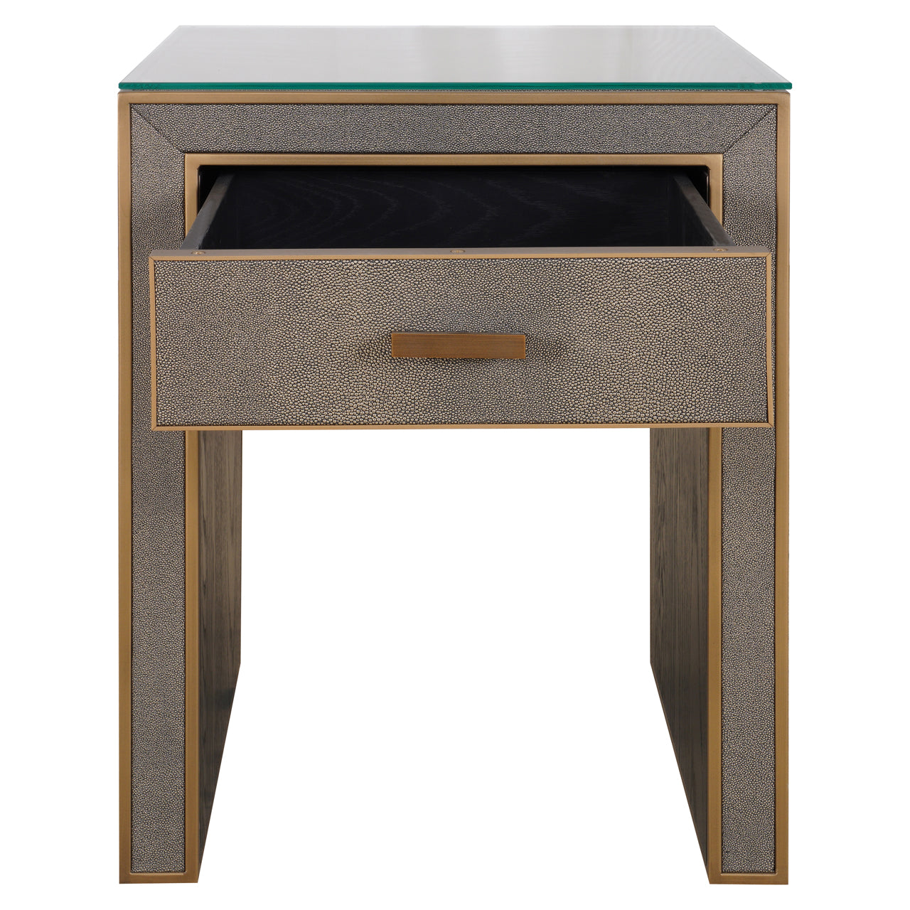 Richmond Interiors Nachttisch Bloomville brass shagreen incl. glass top Nachttisch Richmond Interiors