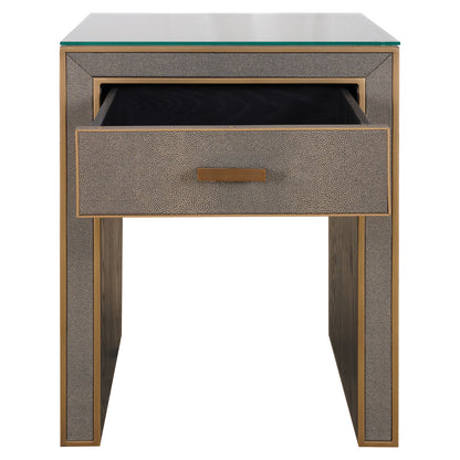 Richmond Interiors Nachttisch Bloomville brass shagreen incl. glass top Nachttisch Richmond Interiors