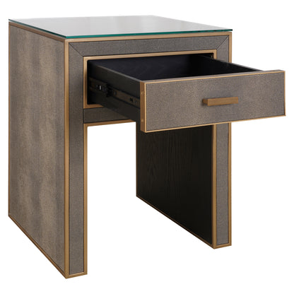 Richmond Interiors Nachttisch Bloomville brass shagreen incl. glass top Nachttisch Richmond Interiors