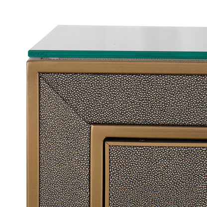 Richmond Interiors Nachttisch Bloomville brass shagreen incl. glass top Nachttisch Richmond Interiors