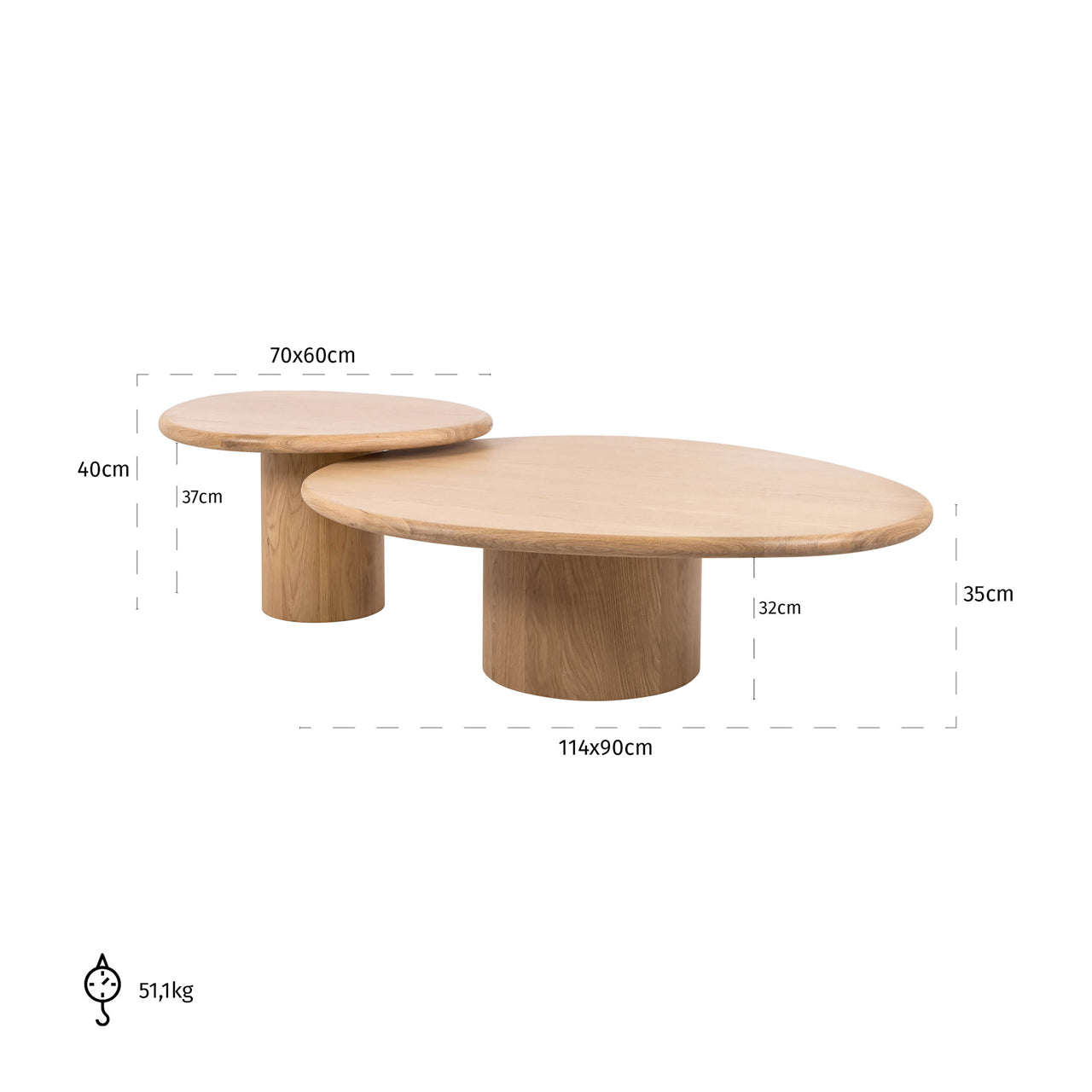 Richmond Interiors Couchtisch Oakley natural oak (Set of 2) Couchtisch Richmond Interiors