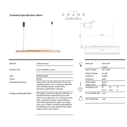The Grand Collection Kronleuchter Loro – Bronze-Finish | Alabaster | Linear &amp; Elegant Pendelleuchte The Grand Collection