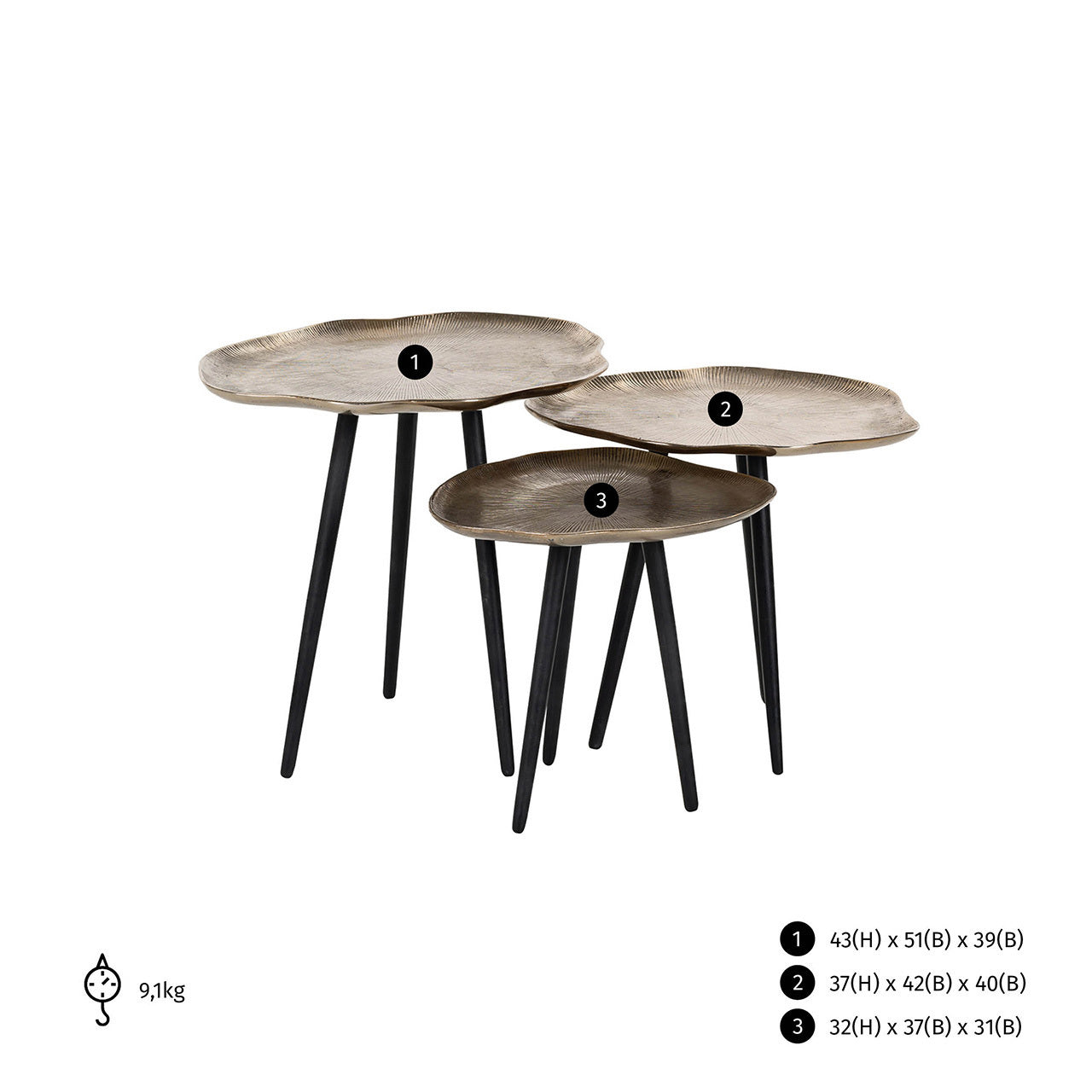 Richmond Interiors Couchtisch Volenta champagne gold (Set of 3) Couchtisch Richmond Interiors