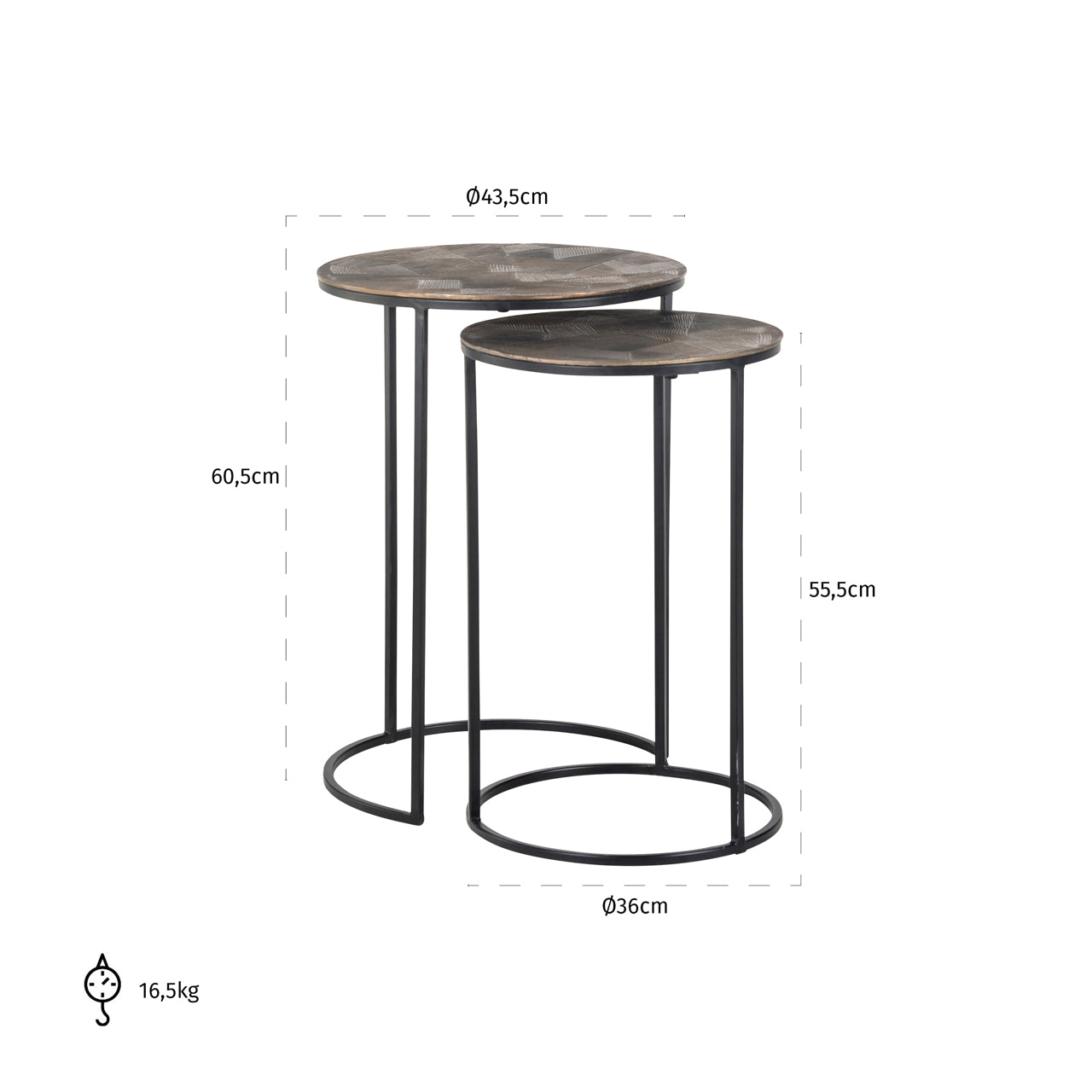 Richmond Interiors Beistelltisch Tulum brushed gold (Set of 2) Beistelltisch Richmond Interiors