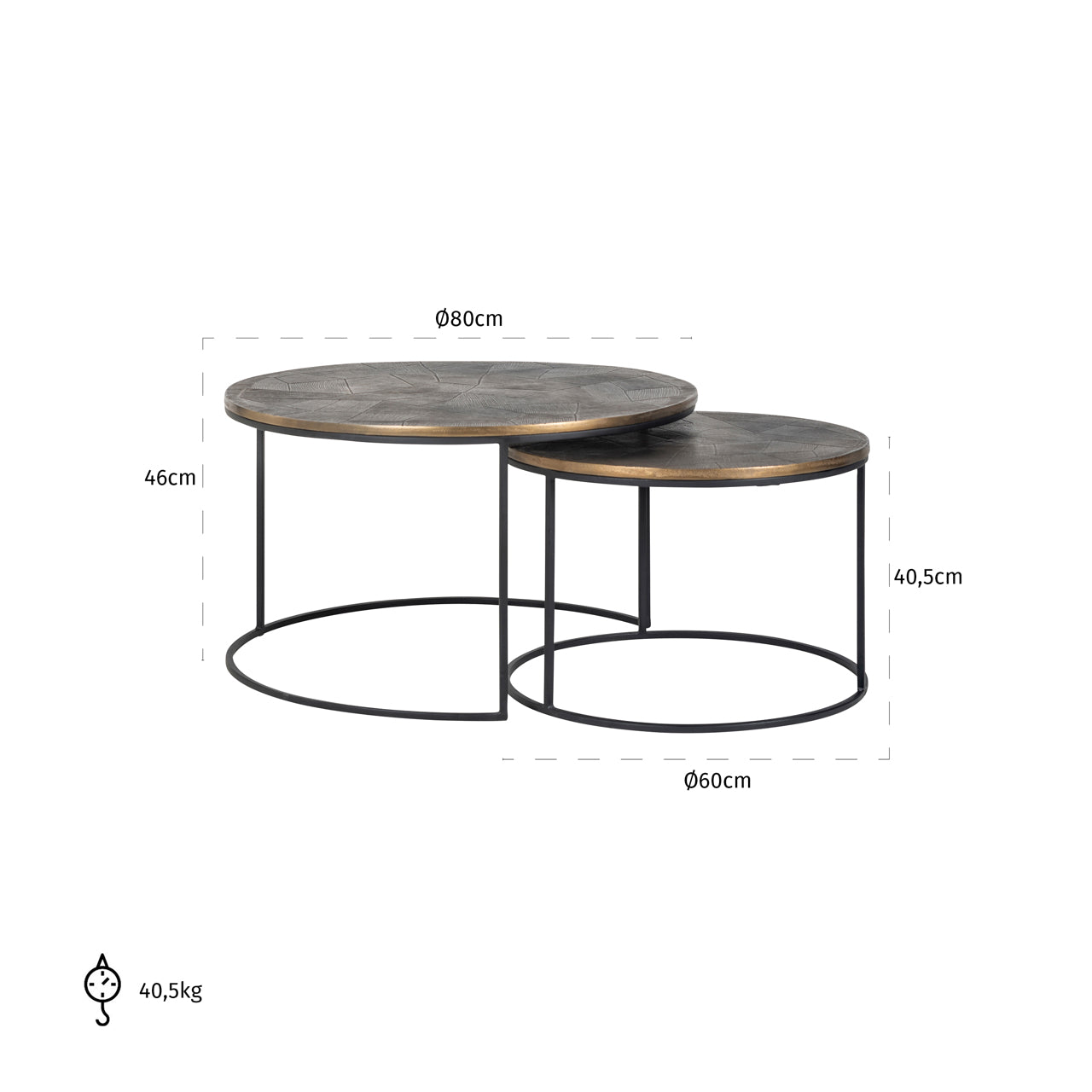 Richmond Interiors Couchtisch Tulum brushed gold (Set of 2) Couchtisch Richmond Interiors