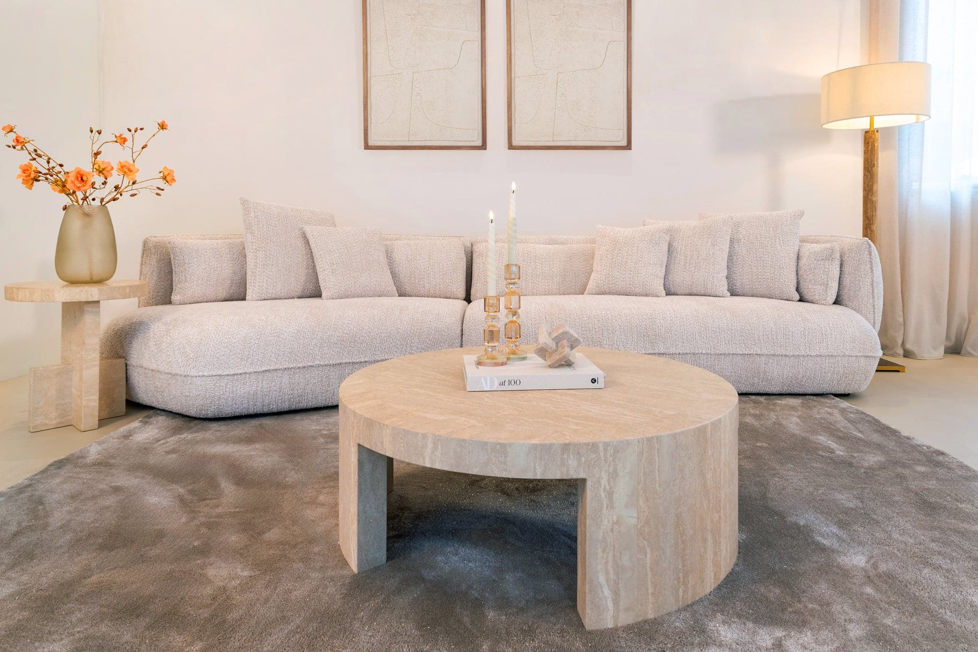 Alexander Jones Couchtisch rund Biltmore Italienisch beige Travertin Couchtisch rund Alexander Jones