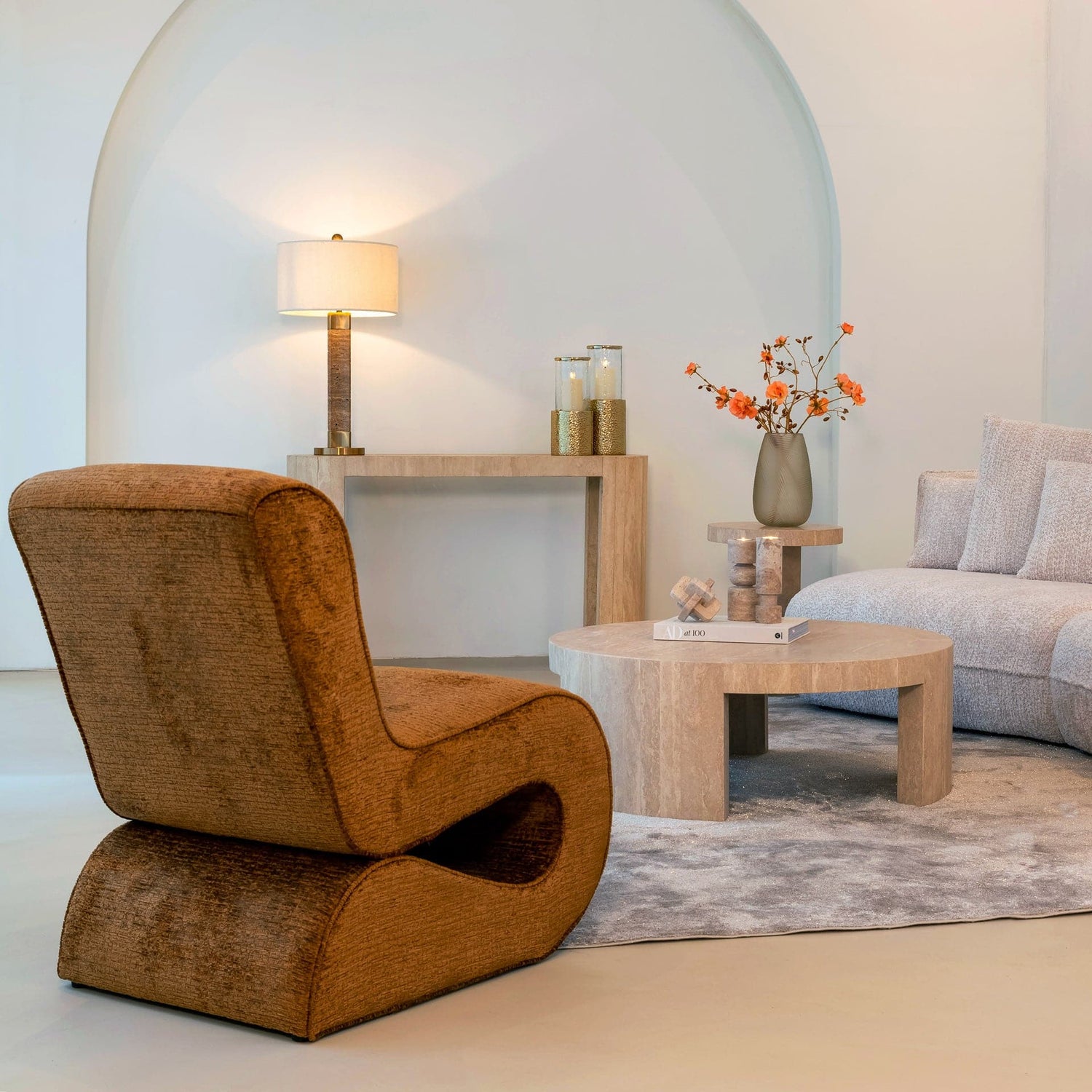 Alexander Jones Couchtisch rund Biltmore Italienisch beige Travertin Couchtisch rund Alexander Jones