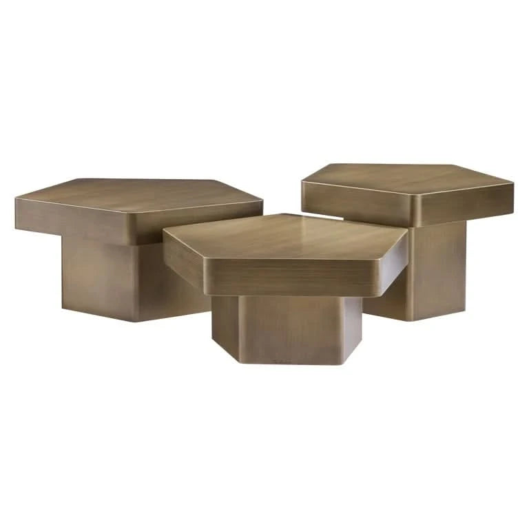 Richmond Interiors Couchtisch Hexa Set von 3 (Brushed Gold) 3er-Set Couchtisch Richmond Interiors