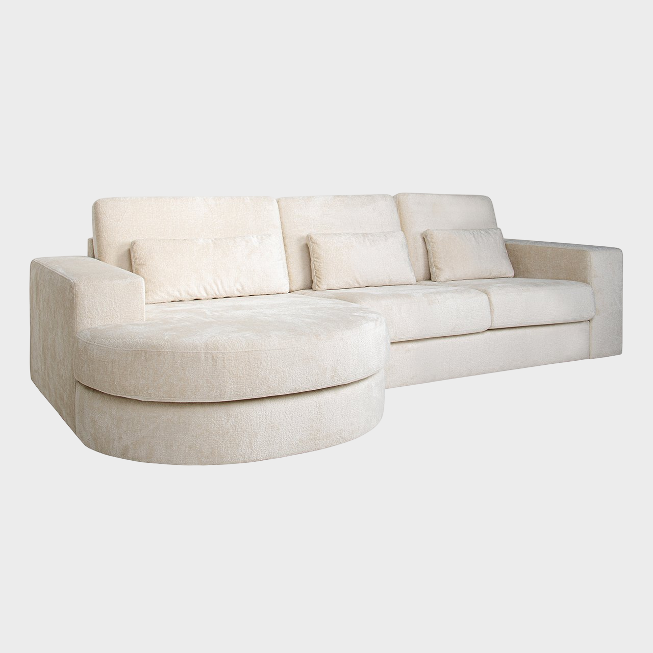 Richmond Interiors Sofa Felix Lounge links rund + 2,5 Sitzplätze weiß Chenille 3-Sitzer Sofa Richmond Interiors