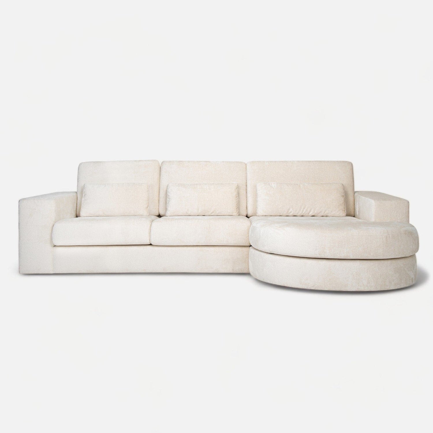 Richmond Interiors -  Couch Felix 3-Sitzer+ lounge rechts rund white chenille 3-Sitzer Sofa Richmond Interiors