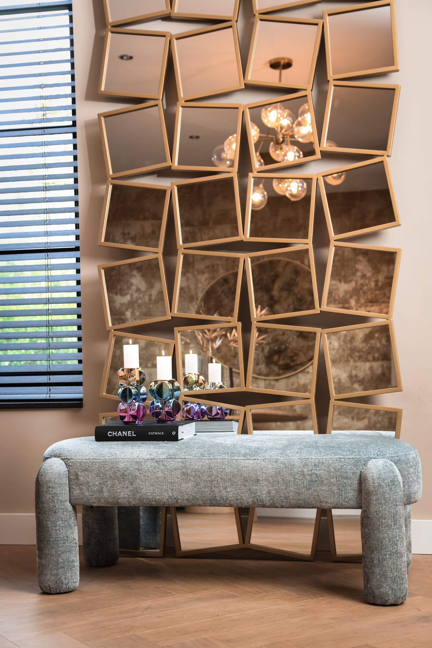 Richmond Interiors banc Holly chenille bleu clair