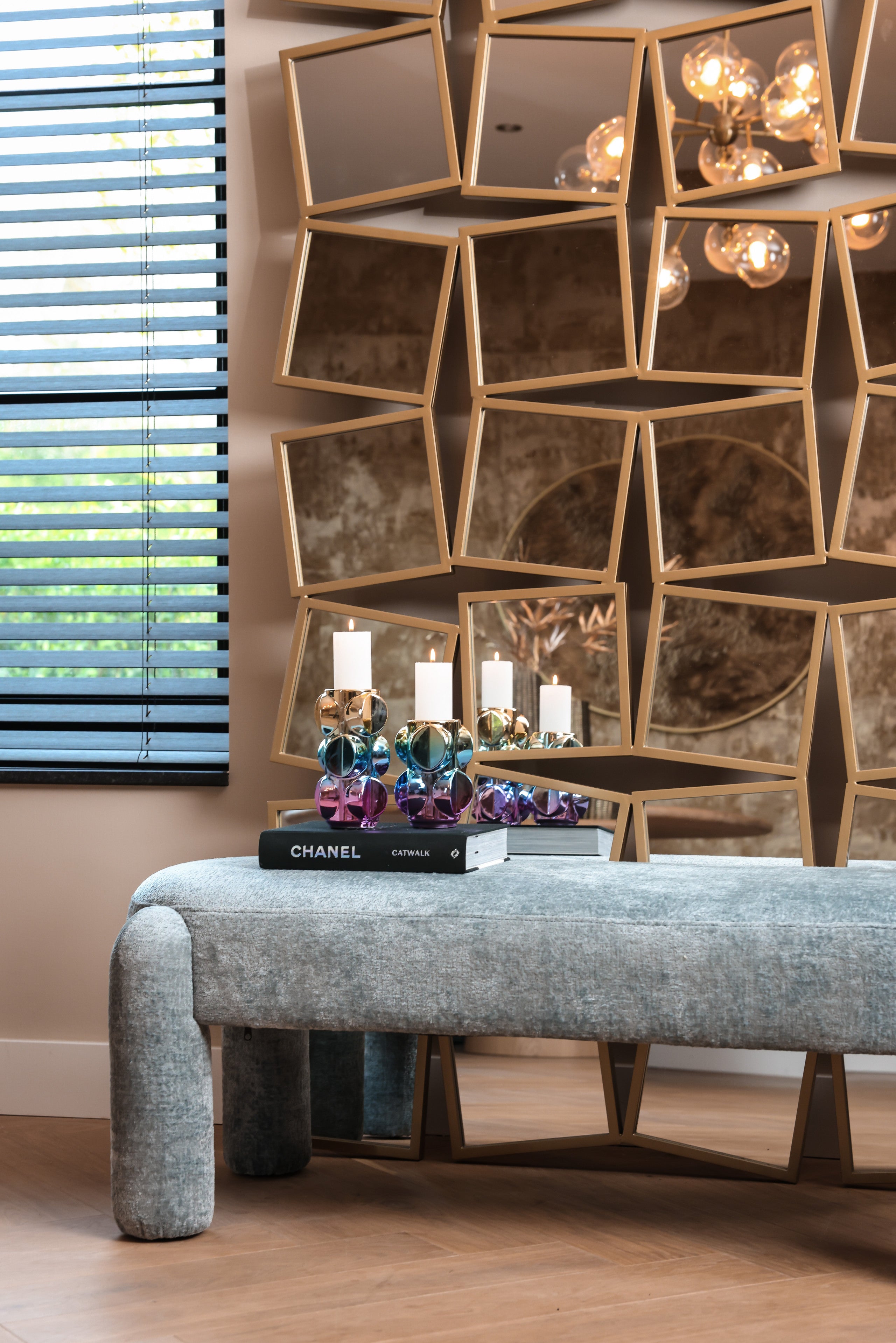 Richmond Interiors banc Holly chenille bleu clair