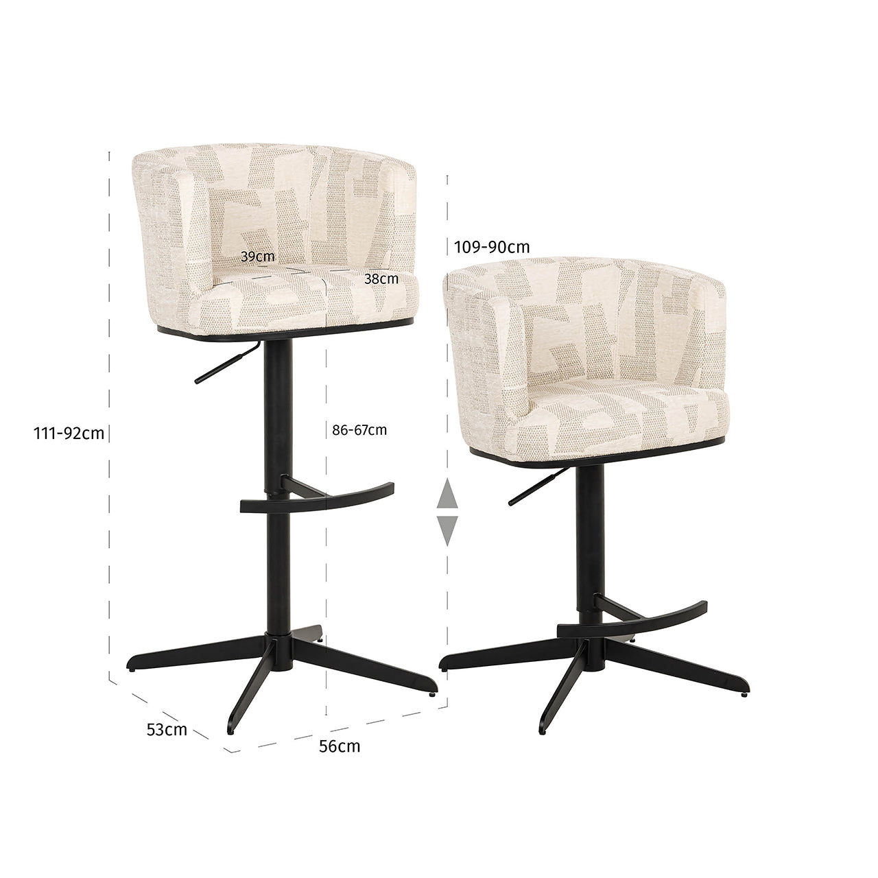 Richmond Interiors Bar-/Thekenstuhl Cheyenne beige graffic (Beige graffic) Barstuhl Richmond Interiors