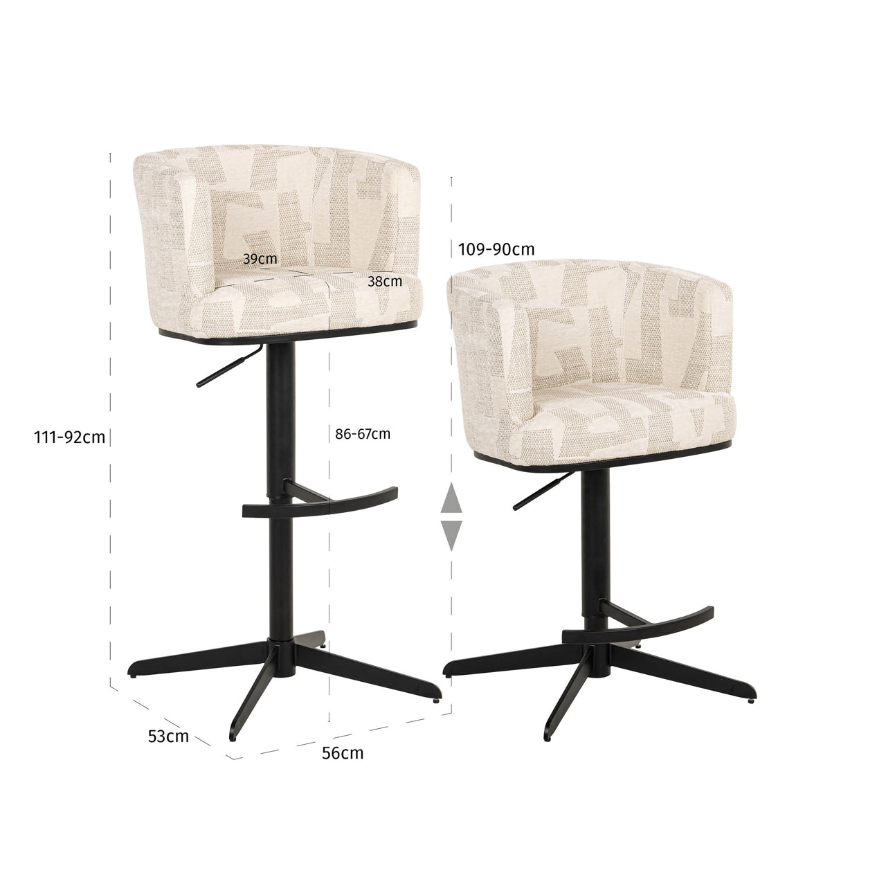 Richmond Interiors Barhocker Cheyenne beige graffic swivel Barhocker Richmond Interiors