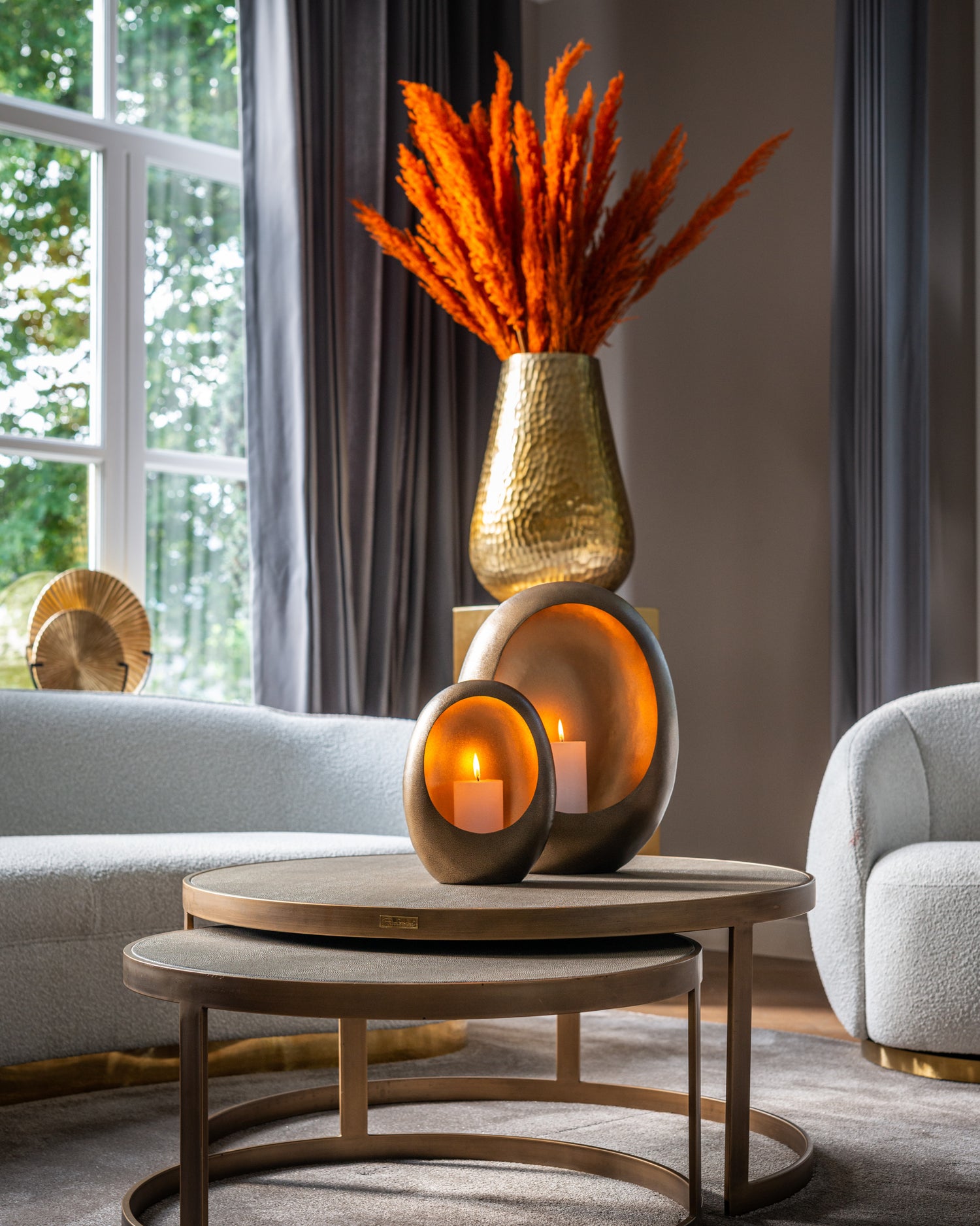 Richmond Interiors Couchtisch Bloomville brass shagreen incl. glass tops (Set of 2) Couchtisch Richmond Interiors