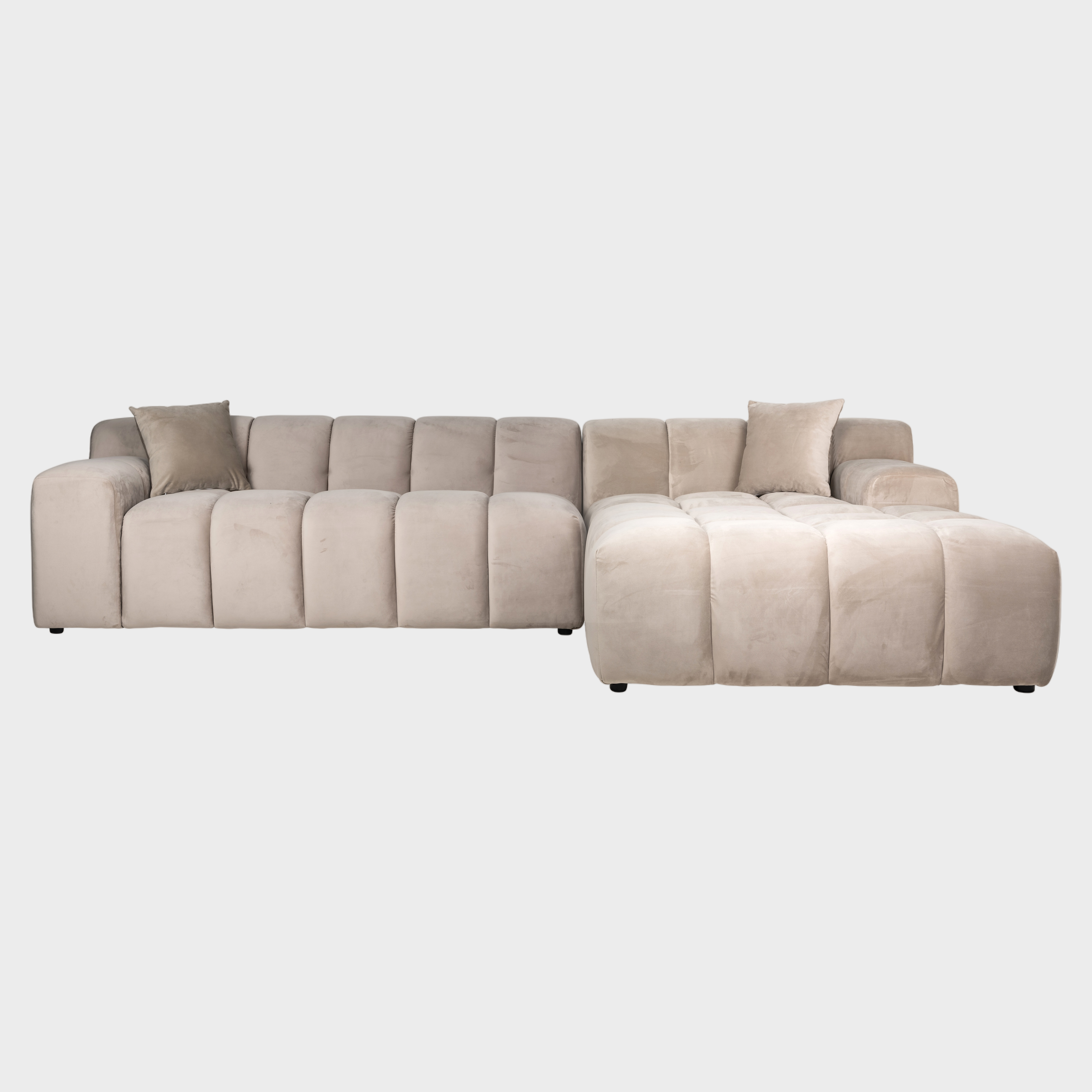 Richmond Interiors Couch Cube 3 Sitzer + Lounge Rechts (Quartz Khaki 903) 4-Sitzer Sofa Richmond Interiors