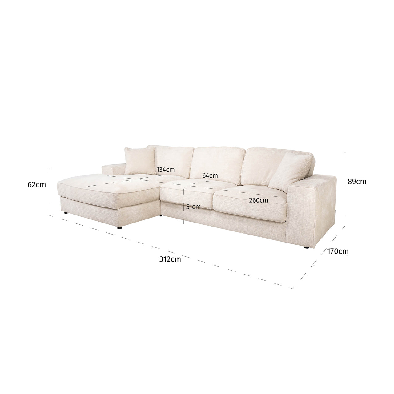 Richmond Interiors Sofa Santos niagara beige 2,5-seater + lounge left Sofa Richmond Interiors