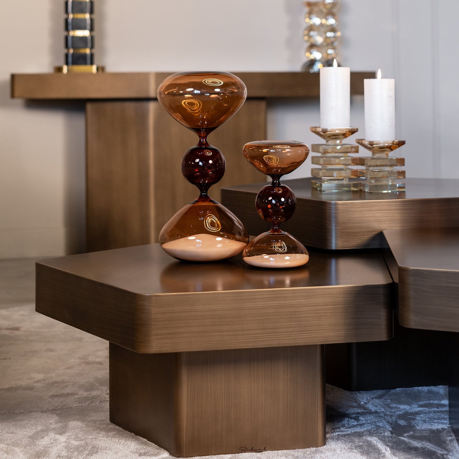Richmond Interiors Couchtisch Hexa Set von 3 (Brushed Gold) 3er-Set Couchtisch Richmond Interiors