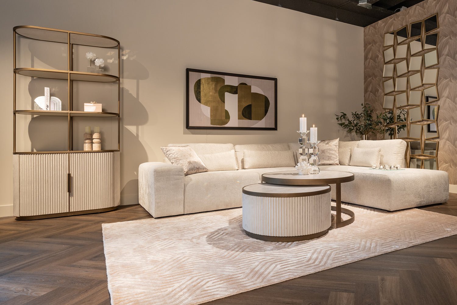 Richmond Interiors - Couch Lund 3 Sitzer + Ottomane rechts cream fusion 4-Sitzer Sofa Richmond Interiors