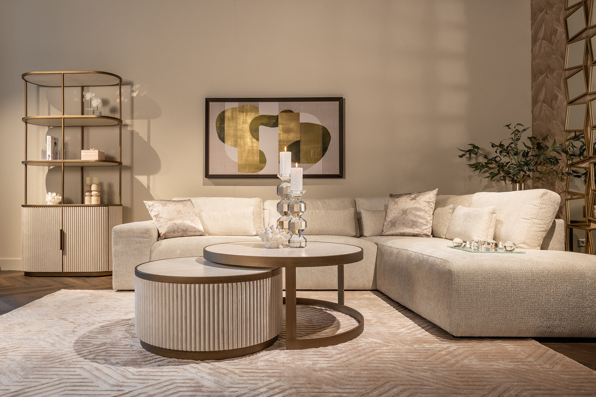 Richmond Interiors - Couch Lund 3 Sitzer + Ottomane rechts cream fusion 4-Sitzer Sofa Richmond Interiors