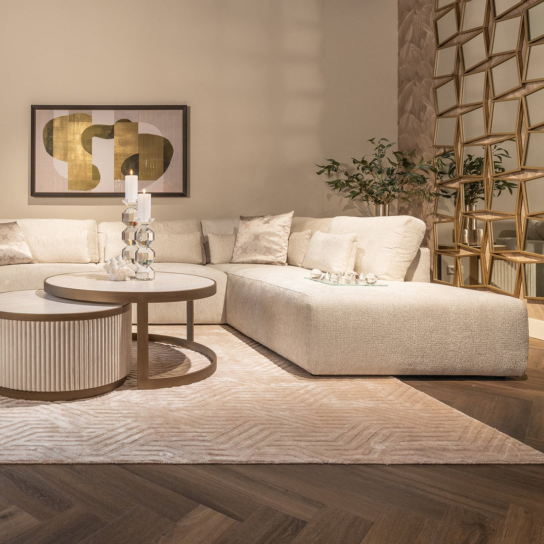 Richmond Interiors - Couch Lund 3 Sitzer + Ottomane rechts cream fusion 4-Sitzer Sofa Richmond Interiors