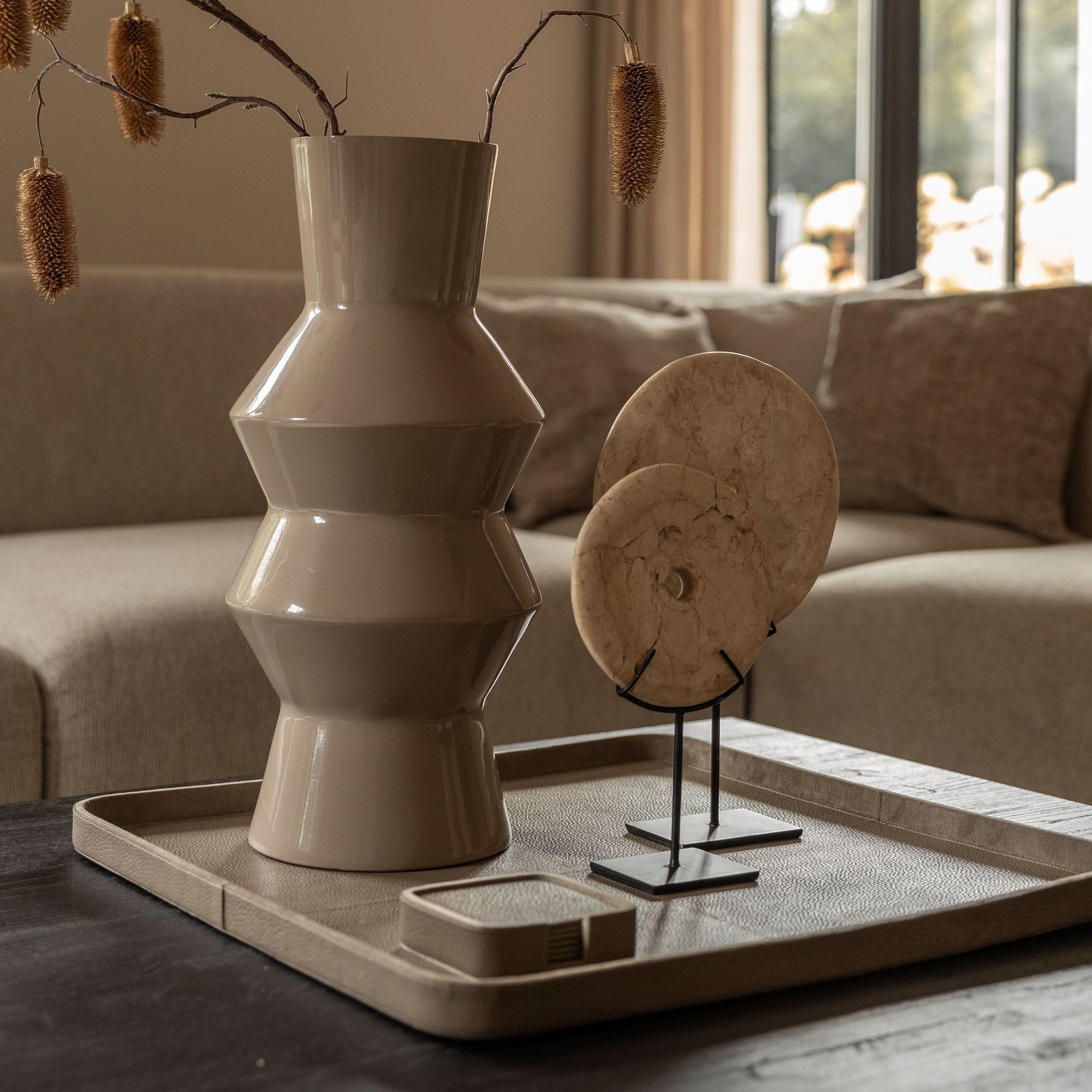 Chamada Ledertablett – Viereckig Beige L (50 x 50 cm) Deko-Tablett Chamada