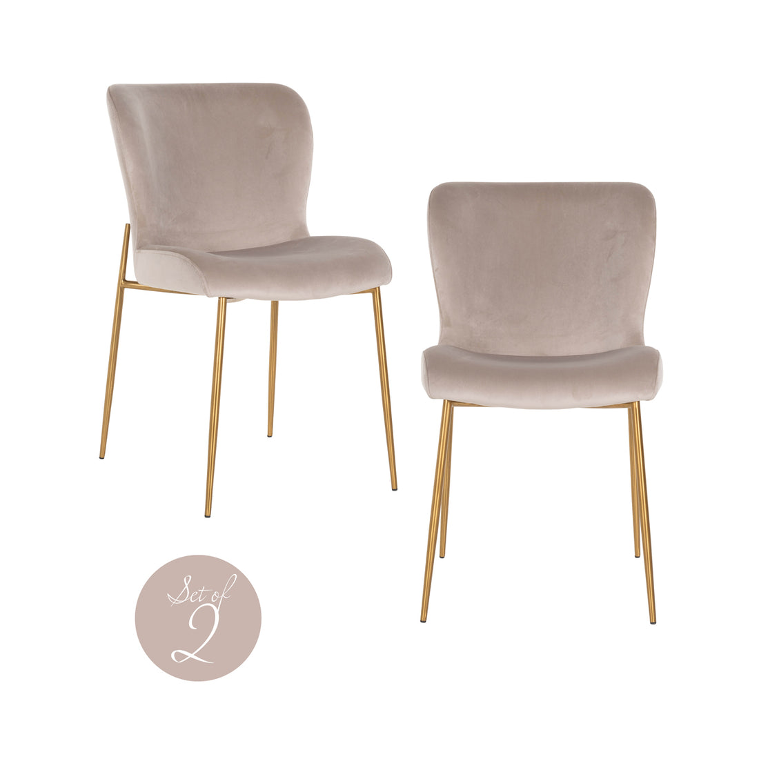 Richmond Interiors - 2er-Set Stuhl Odessa khakifarbener Samt / gebürstetes Gold (FR-Quartz 903 Khaki) Esszimmerstuhl Richmond Interiors