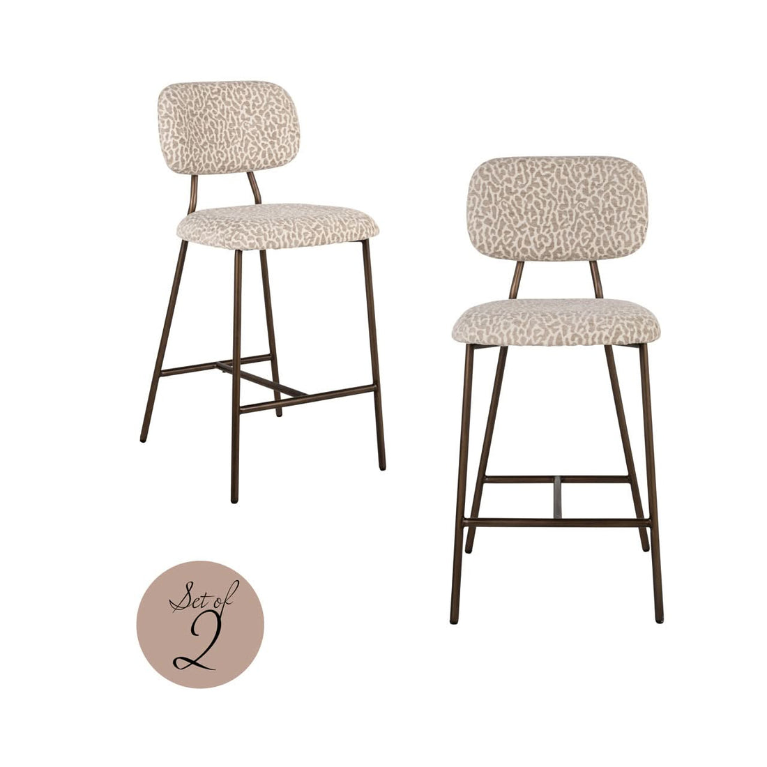 Richmond Interiors – Counter Stool Xenia Beige Leopard (2er-Set, feuerhemmend) 2er-Set Barstühle Richmond Interiors