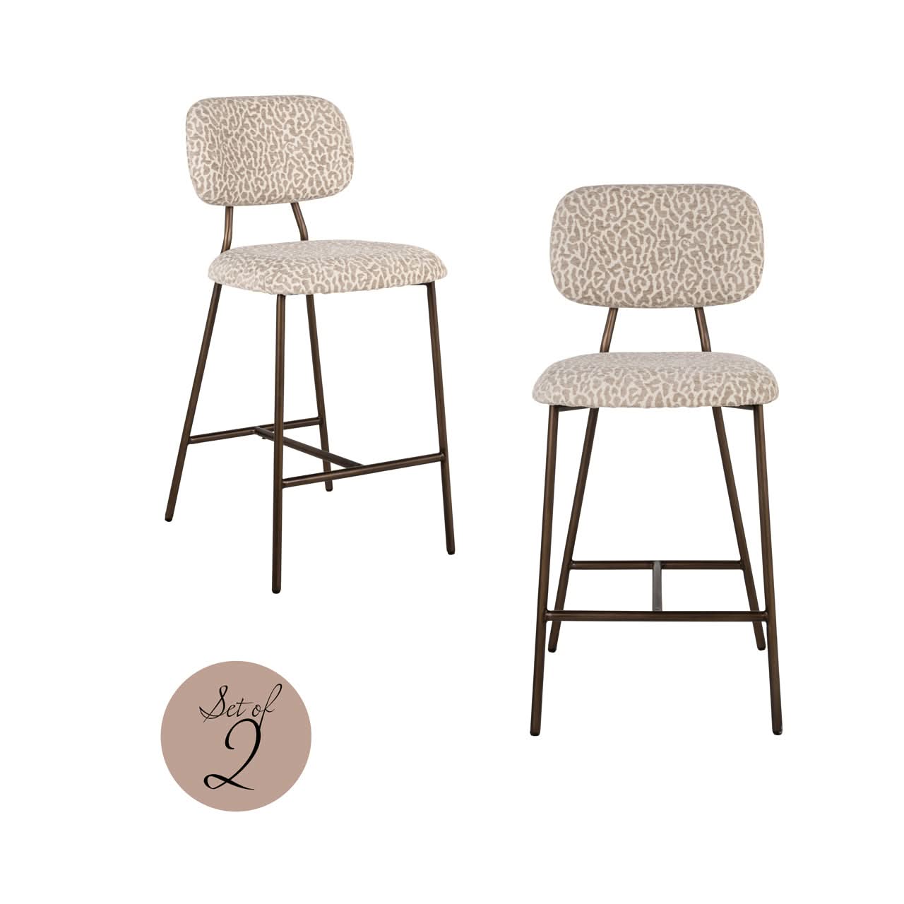 Richmond Interiors – Counter Stool Xenia Beige Leopard (2er-Set, feuerhemmend) 2er-Set Barstühle Richmond Interiors