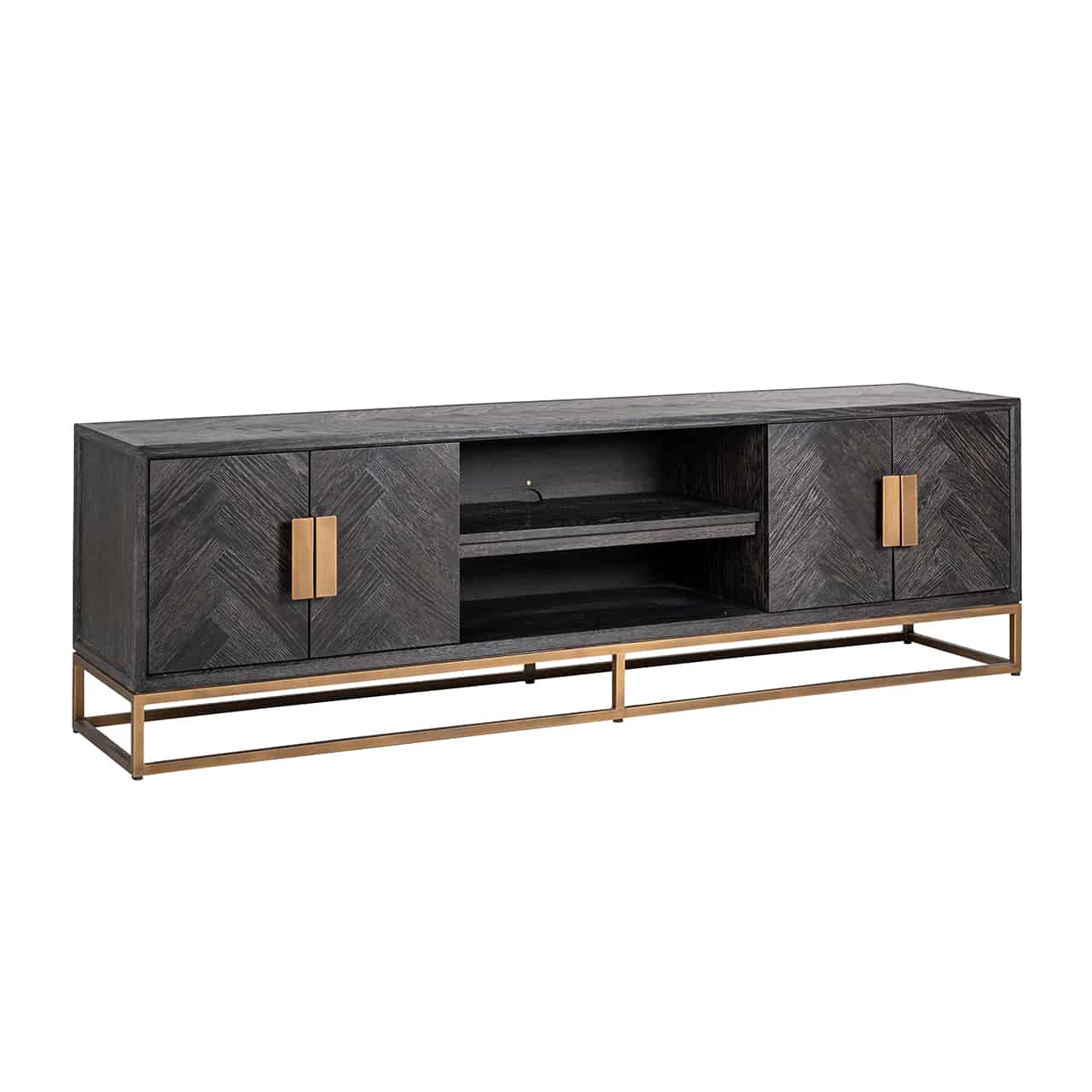 Richmond Interiors - TV-Unit Blackbone Messing 4-türig 200cm Fernsehkommode Richmond Interiors